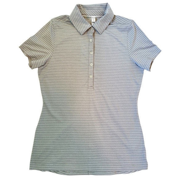 NWT Under Armour Woman’s Small Striped Short Sleeve Gray Collard Polo Shirt - Picture 2 of 10